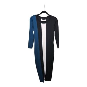 Elegant Black and Blue Colorblock Dress